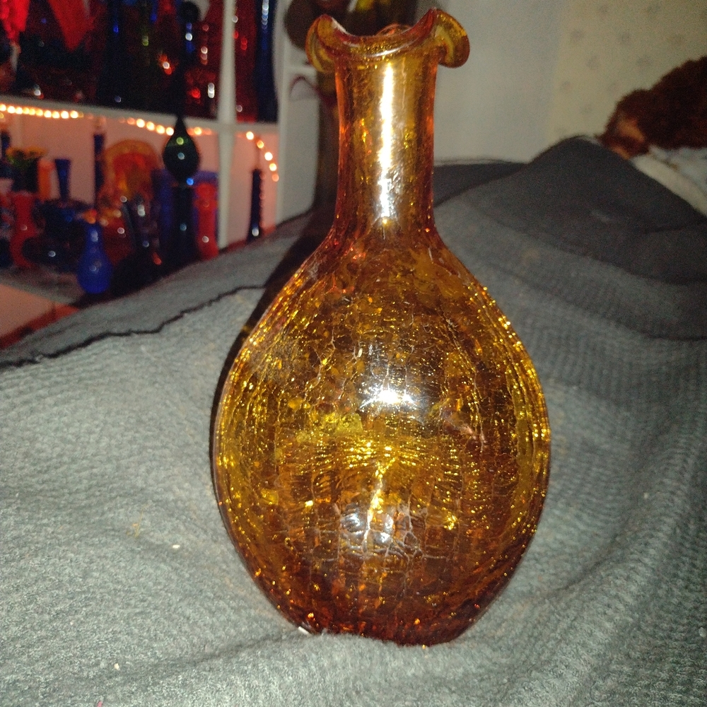 Blenko #49 Amber crackle decanter